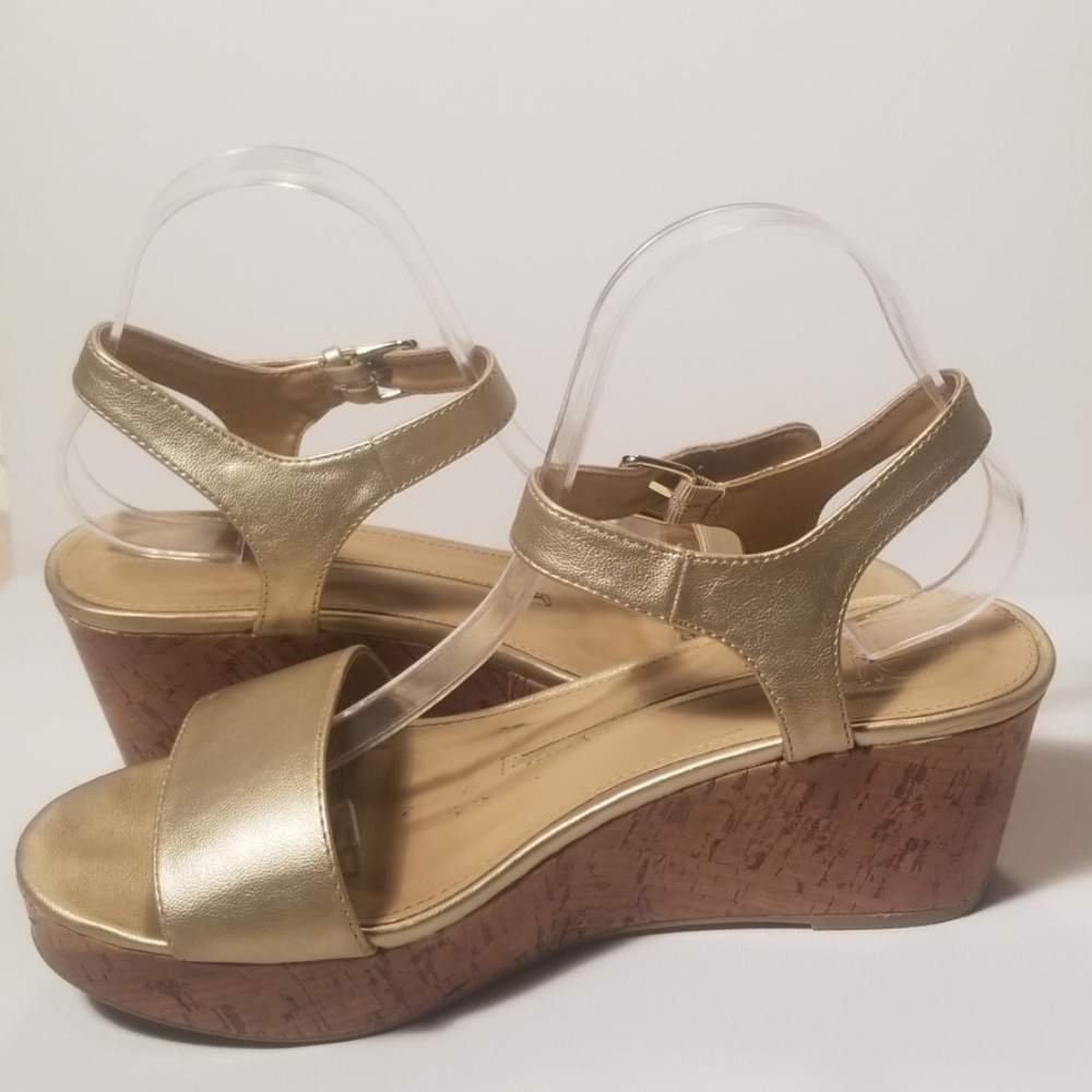 New Directions Gold "Joyce" Open Toe Wedges